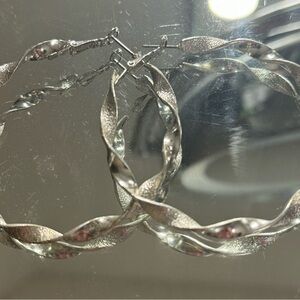 Silver Tone Twisted Hoop Earrings